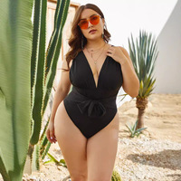 Maillot de bain une pièce noir sexy à décolleté plongeant, grande taille, amincissant, séchage rapide, imperméable, dos nu, très élastique, pour la plage