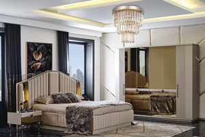 Mr Italian Design New Elegant Luxury Leather Deluxe Golden Cama cómoda King Size Matrimonio Cama de boda para el hogar Villa - Product Image 2