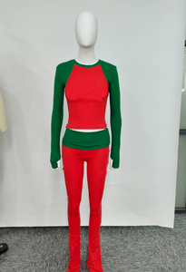 Custom Women's Spring Clothing Wholesale Raglan Color Block Cotton Tee Shirt <strong>Pants</strong> 2 Piece Lounge Wear Casual <strong>Clothes</strong> for Women - Product Image 2