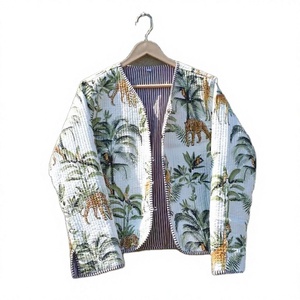 Chaqueta Acolchada Vintage para Mujer, Abrigo Reversible, Chaqueta Acolchada de Algodón con Estampado de Animales, Blazers Cortos de Retazos con Cuello en V Hechos a Mano - Product Image 1