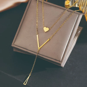 Collar con Colgante de Corazón de Acero Inoxidable en Capas para Mujer, Cadena Simple para Clavícula, Joyería de Moda Elegante y Minimalista - Product Image 3