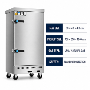 Cuisinière à vapeur professionnelle à gaz 12 bacs, GPL/Gaz naturel, pour restaurants, hôtels, traiteurs et cuisines commerciales - Product Image 2