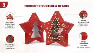 Emballage cadeau de Noël en forme d'étoile rouge avec fenêtre transparente en PVC, impression festive et logo personnalisé pour boîte à bonbons, bijoux, cadeaux - Product Image 5