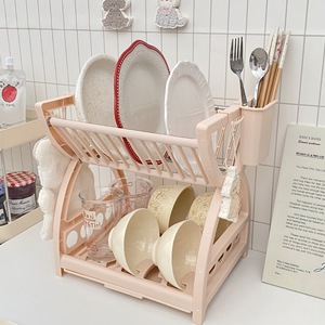 Kitchen Storage <b>Rack</b> Double Layer Dish Drainer With Chopstick Holder For Bowls <b>Plates</b> And Cutlery L Size - Product Image 2