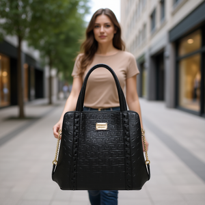 Sac à main en cuir PU pour femme Fana Jupiter, noir, imprimé animal, style classique, deux chaînes, fermeture ouverte, usage quotidien - Product Image 2