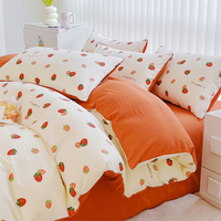 Ensemble de literie en polyester froissé imprimé fraises, 4 pièces, vente en gros