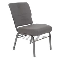 Chaise d'église empilable à prix avantageux personnalisée en tissu gris et cadre argenté