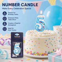 Bougie d'anniversaire à thème estival, motif lettres imprimées rayures bleues, pour gâteau d'anniversaire d'enfants