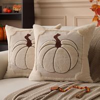 Housse de coussin décorative en peluche brodée motif citrouille d'Halloween, pour salon, canapé et chevet, ambiance automne