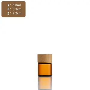Toptan 5ml 10ml 15ml 20ml kahverengi boş cam safran ilaç şişesi tübüler kavanozlar Amber tıp şişeleri ile bambu kapak