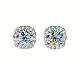 Semplici orecchini a bottone quadrati Non appannati taglio rotondo 1CT VVS color Moissanite 925 argento PT950 placcato gioielli raffinati da donna - Product Image 2