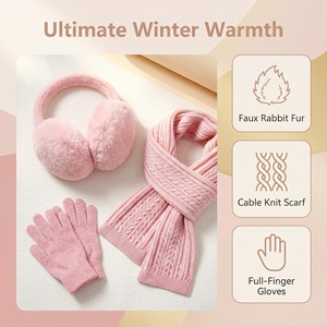 Ensemble 3 pièces transfrontalier 100 % acrylique pour enfants : cache-oreilles, écharpe et gants – Ensemble chaud et polyvalent pour garçons et filles - Product Image 2