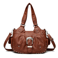 Sac fourre-tout à bandoulière en PU avec rivets, style français de luxe, pour femmes, mode européenne et américaine, vente en gros d'usine - Portable, décontracté, usage quotidien