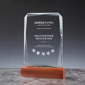 批发空白方形透明K9水晶奖杯木质底座激光雕刻印花牌匾奖 - Product Image 5