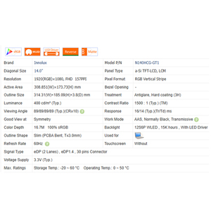 <span class=keywords><strong>M</strong></span>ódulo de Pantalla LED Mini IPS de 14.0 Pulgadas, 1500:1 N140HCG-GE1/EQ1/GN1/GT1/GF1, 400Cd/<span class=keywords><strong>m</strong></span>, Sin Táctil, 16:9, WLED, 1920x1080, Nuevo para Laptop, 100% SRGB - Product Image 6