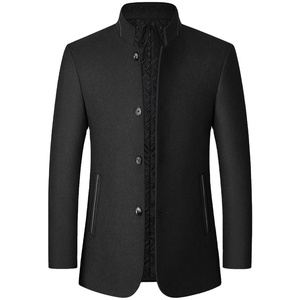 <span class=keywords><strong>Manteau</strong></span> Épais en Laine à Col Montant Style <span class=keywords><strong>Costume</strong></span> Zhongshan pour Hommes Âgés, Couleur Unie, Simple Boutonnage, Collection Automne/<span class=keywords><strong>Hiver</strong></span> 2024 - Product Image 2