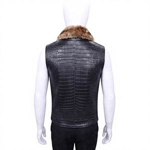 Chaleco Negro para Hombre con Estampado en Relieve 100% Modal |   Chaleco sin mangas estilo motociclista con cierre de cremallera para invierno - Product Image 2