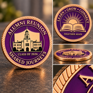 Pièce de monnaie commémorative personnalisée pour réunion d'anciens élèves, émail violet, ton or rose, pour cadeaux de remise de diplôme, commandes en gros, OEM ODM - Product Image 2