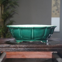 Pot de bonsaï bleu vif émaillé en forme de lotus