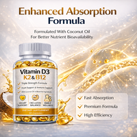 Capsules de Vitamine D3 K2 B12 Formule Triple Concentration avec Huile de Coco Complément Alimentaire 60 Capsules OEM Marque Privée