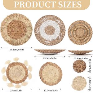 Paquete de 8 tapices de mimbre tejido hecho a mano redondo elegante rústico para colgar en la pared decoraciones de pared para el hogar exhibición de lujo - Product Image 3