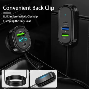 ที่ชาร์จในรถยนต์ 100W 5 in 1 พร้อมสายต่อ 1.5 ม. อะแดปเตอร์ชาร์จเร็ว รองรับการตรวจจับแรงดันไฟฟ้า ช่องเสียบ USB Type C ชาร์จเร็ว - Product Image 2