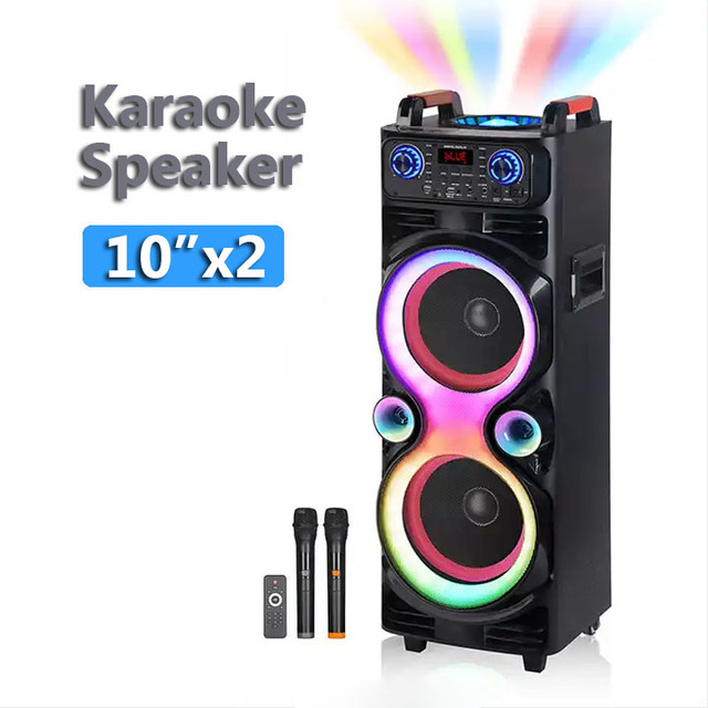 Best Double 10" RGB Computer Party Woofer Bass Outdoor Smart DJ Equipment Speaker Set with Wireless Microphone