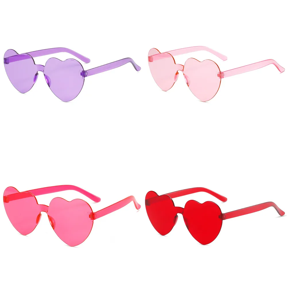 Custom rimless wedding favors color party eyewear one piece heart sun glasses red pink love heart shaped sunglasses wholesale