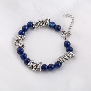 Pulsera de cuentas de moda, cuentas redondas azules, cadena de plata tibetana, accesorio para hombre - Product Image 1