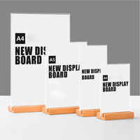 Support de table transparent en acrylique A4A5A6, écologique, portable, style stand, base en bois, porte-menu, présentoir