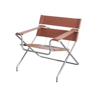 Chaise pliante de style selle en similicuir avec structure en acier inoxydable, fauteuil lounge moderne du milieu du siècle, mobilier de salon pour la maison