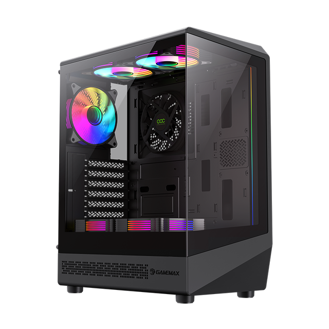 GAMEMAX VISTA COC BK Infinity Mid Tower Gaming PC Case with Patented COC Cooling ARGB Fans ATX Form Factor in Stock
