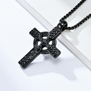 <b>Titanium</b> steel vintage Celtic cross pendant, unique woven pattern men's necklace, yunnique trendy fashion jewelry. - Product Image 4