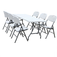Table Pliante Extérieure HDPE Semi-Plastique 180 cm (6 pi) avec Plateau en PEHD et Cadre en Acier Massif pour Fêtes, Repas et Location