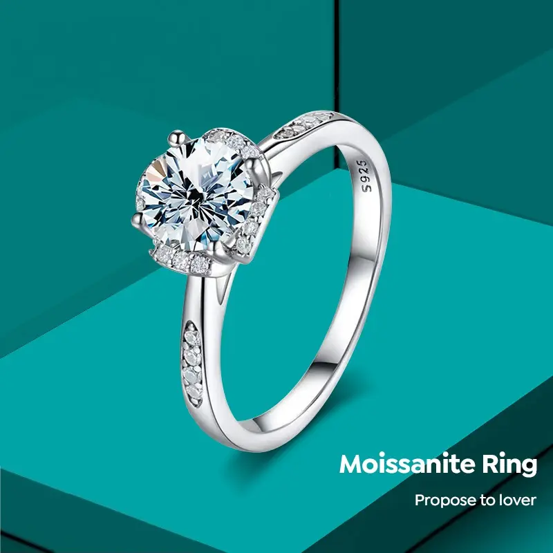 100% Plata de Ley 925 Real 1 quilate cuatro garras compromiso Moissanite anillos de diamantes para mujeres boda joyería de lujo