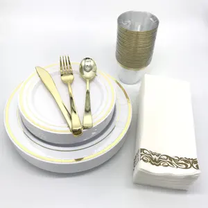 700 pcs Premium Silver Plastic Dinnerware Set Heavy Duty & Bea utiful Set