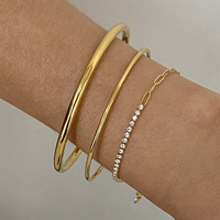 Nouveau élégant demi-Tennis demi trombone chaîne Bracelet étanche bijoux plaqué or 18 carats en acier inoxydable minimaliste ouvert Bracelet