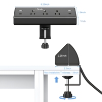 Multiprise de bureau à fixation sur bord de table avec ports de charge USB-C et USB-A PD 20W en alliage d'aluminium