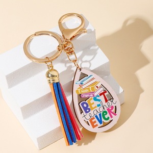 Wholesale Custom Keychain Promotional Gifts Keychain Luxury Rainbow Wooden Teachers' Day Keychain With Tassel