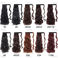 Queue de cheval longue ondulée en cheveux synthétiques, postiche à clipser avec fixation magique, queue de cheval bouclée à enrouler pour femme noire
