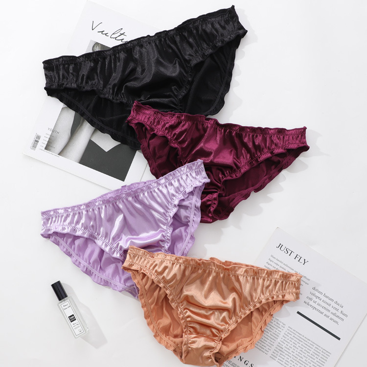 Women Low-Waist Ruffle Milk Silk Sexy Underwear Comfortable Bikini Briefs Elastic Ladies Knickers Satin Panties