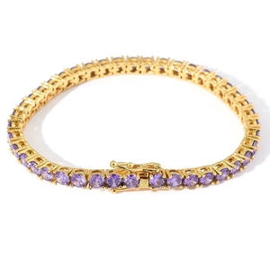 Collier Hip Hop Tennis 4mm en Gros, Plaqué Or, Simple Rangée, avec Zircon Cubique Violet, Chaîne Tennis, Bracelet, Collier Hip Hop Tendance pour Homme - Product Image 4