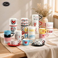 Tasse à café blanche brillante avec poignée en forme de cœur, impression cœur rouge SWT, vente en gros, personnalisable, mug en céramique pour la Saint-Valentin