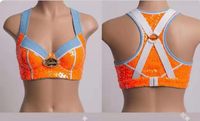 Ensemble d'uniformes de danse personnalisés à sequins, jupe courte à franges orange et bleue, veste à capuche, crop top, logo personnalisable, performance unisexe