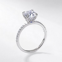 Ensemble de bagues de mariage en moissanite taille coussin, argent sterling 925 plaqué rhodium, à double sangle pavée, 2 pièces