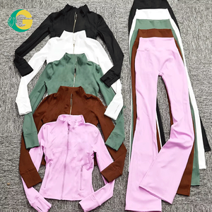 GC 2026 Set Fitness Personalizzato 2 Pezzi per <span class=keywords><strong>Donne</strong></span> <span class=keywords><strong>Alte</strong></span>, Giacca con Zip e Leggings a Vita Alta Elasticizzati - Product Image 2