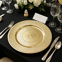 Assiette de présentation Wojia 13 pouces en plastique plaqué or motif soleil, luxueuse et moderne, pour mariage, banquet, hôtel
