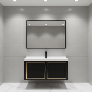 Conjunto de Mueble de Baño de Cerámica Negra de 35.8 Pulgadas, Diseño Elegante Flotante para Montar en la Pared, Incluye Lavabo Rectangular - Product Image 2