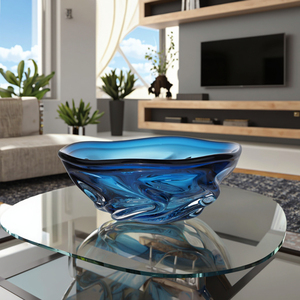 Bol de centre de table en verre de Murano tourbillonné bleu, design de vague texturé. Idéal pour <span class=keywords><strong>la</strong></span> décoration intérieure, l'affichage d'art, l'ajout d'une touche moderne. - Product Image 4
