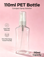 Flacon pulvérisateur transparent incurvé en PET de 110 ml, atomiseur à fine brume portable format voyage pour toner, impression personnalisée, marque privée, OEM